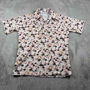 Vintage Lilly Dache Polo Shirt Mens Medium White Abstract Swirl 70s Short Sleeve